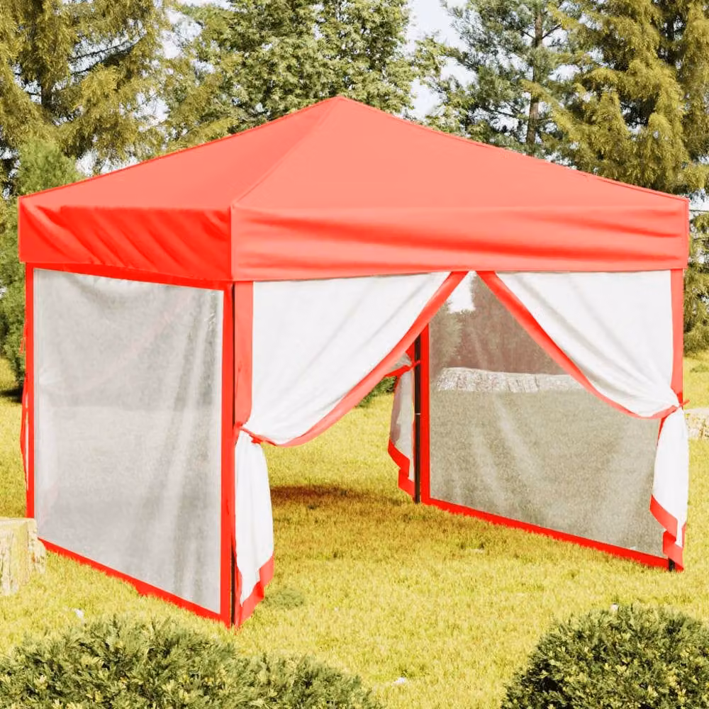 Berkfield Home Folding Party Tent with Sidewalls, Red and Silver, W: 3 m x D: 3 m – 1