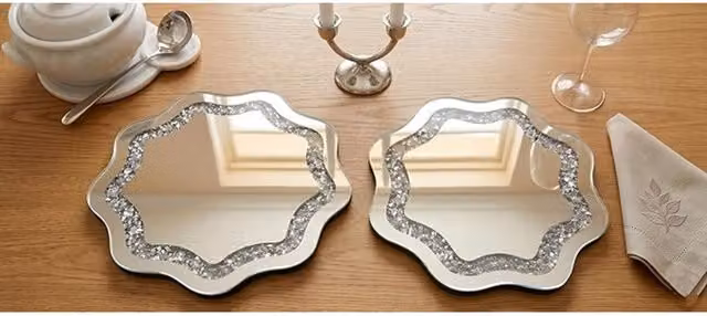 DEENZ Silver Wavy Shape Glass Coaster and Placemat Set, 6 Piece – 1