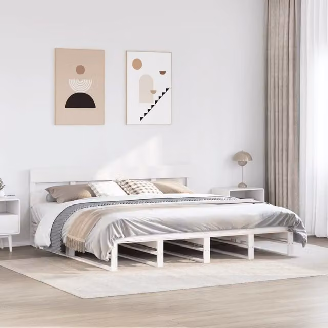 Berkfield Home White Solid Wood Pine Bed Frame W/D/H: 200 x 200 cm – 1