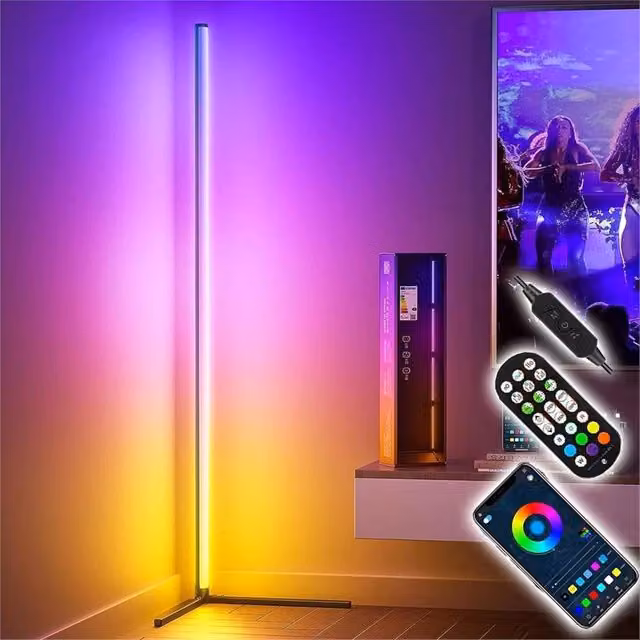 EONLION Minimalist Colour Changing LED Corner Floor Lamp in Black with RGB Mood Lighting – 1