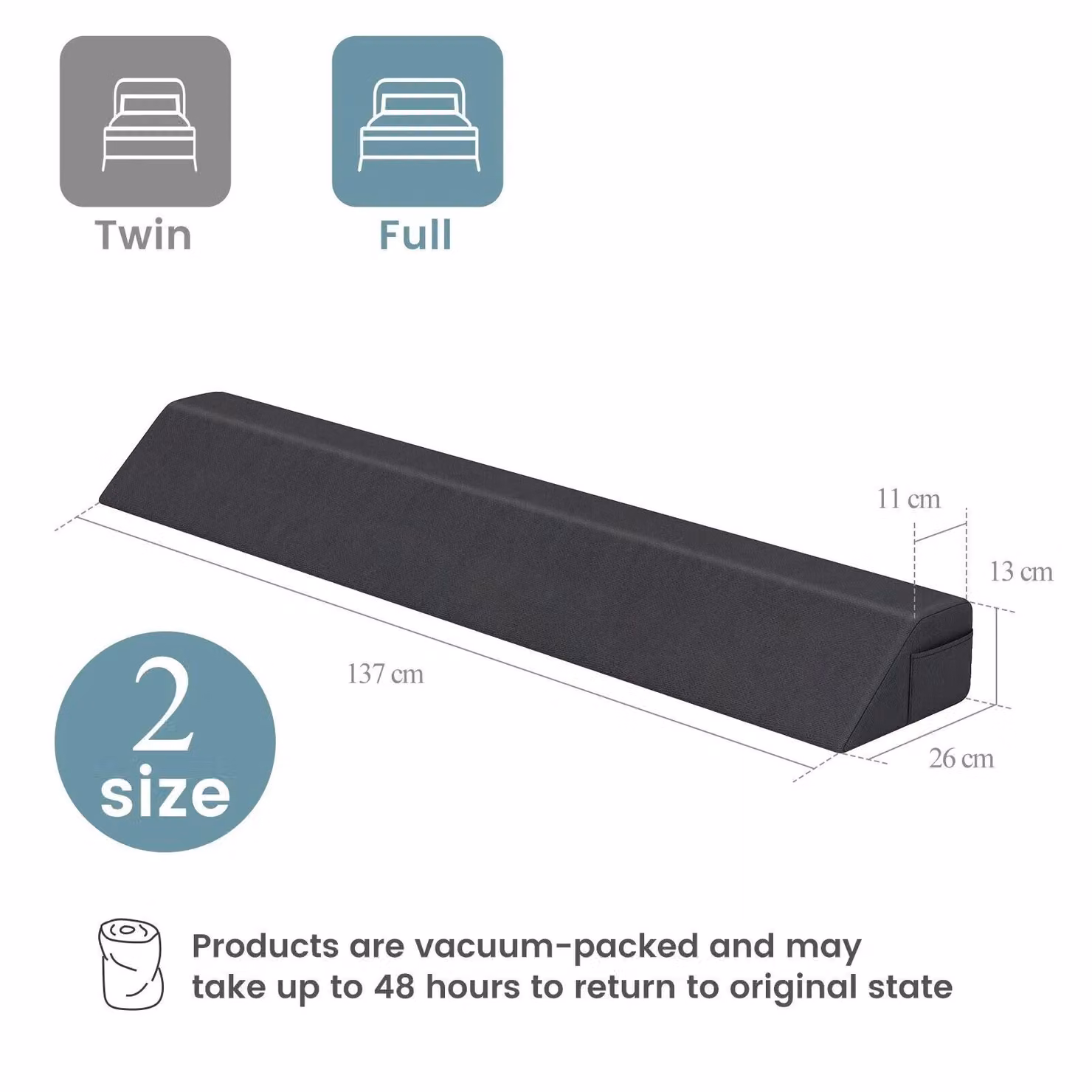 Gymax Full Size Grey Foam Wedge Pillow Bolster with Side Pocket and Removable Machine Washable Cover – 2