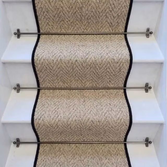 RainbowHome Herringbone Biscotti Stair Runner in Beige with 100% Wool Edge, W: 50 cm, L: 700 cm