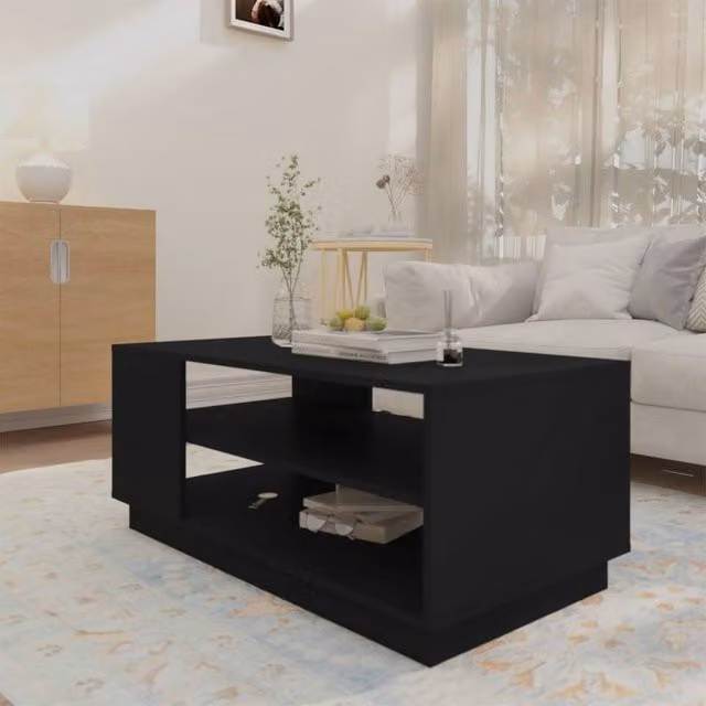 Berkfield Home Modern Black Rectangular Coffee Table in Engineered Wood W/D/H: 102 x 55 x 43 cm