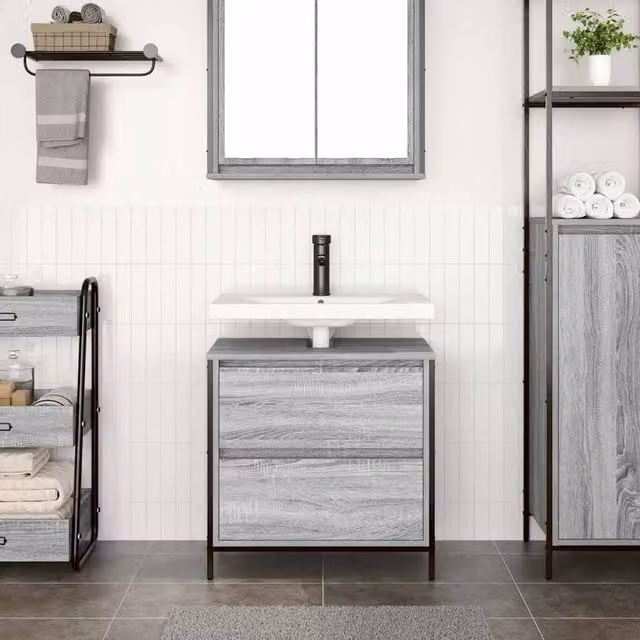 Berkfield Home Decorative Bathroom Basin Cabinet with Drawers, Grey Sonoma, W: 60 cm, D: 34.5 cm