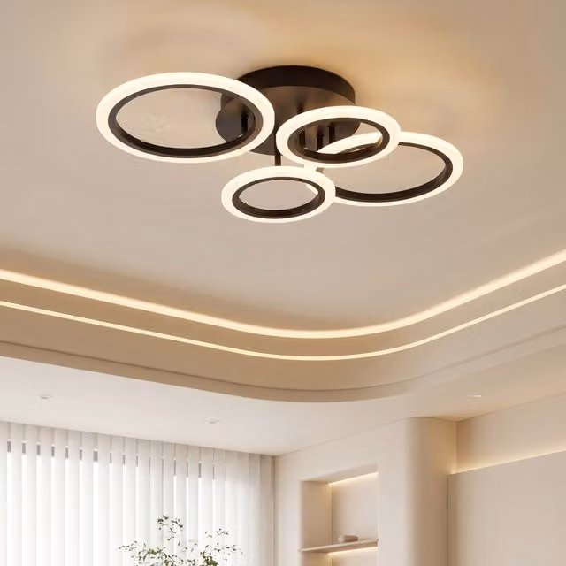 Livingandhome 4 Ring Adjustable LED Ceiling Light with Remote Control in Black