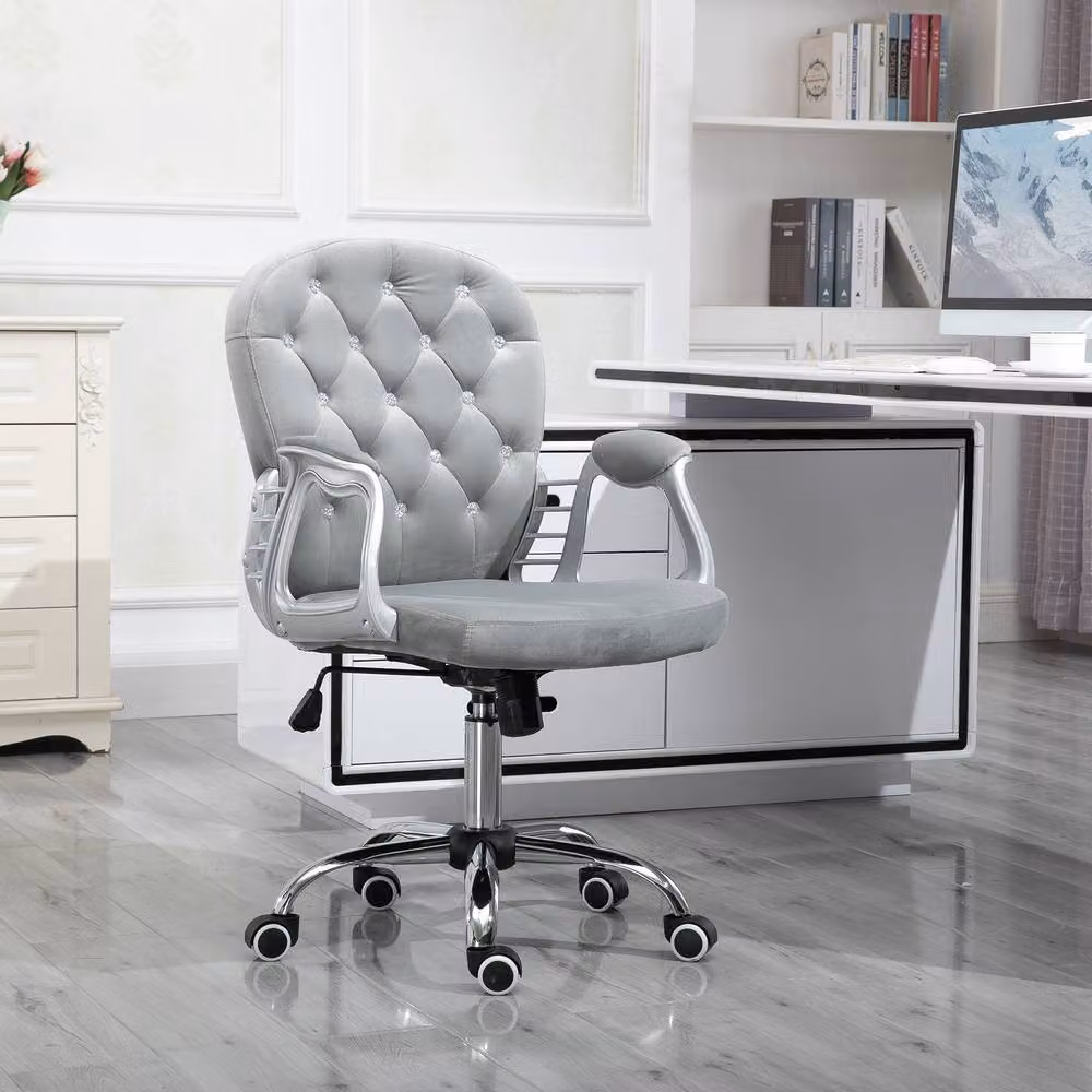 Rolipo Grey Velvet Swivel Task Chair with Adjustable Height and Armrests – 2