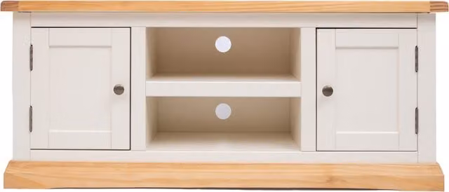 Cabinet Bits Trevi Off-White 2 Door Pine TV Cabinet with Brass Knobs – 1