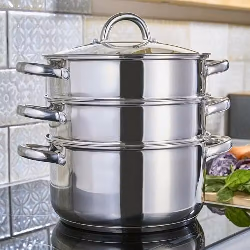 Cooks Professional 3 Tier Stainless Steel Steamer Pan in Silver with Glass Lid, Diameter: 24 cm – 2
