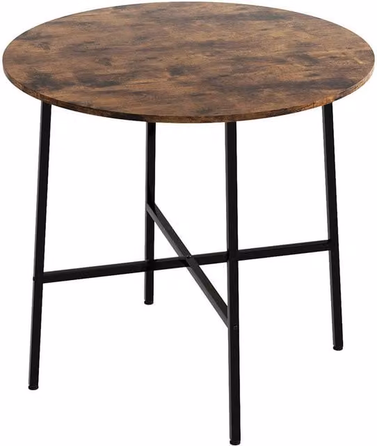 Levede Round Dining Table for 4 Adults, Brown and Black, W/D/H: 80 x 80 x 75 cm