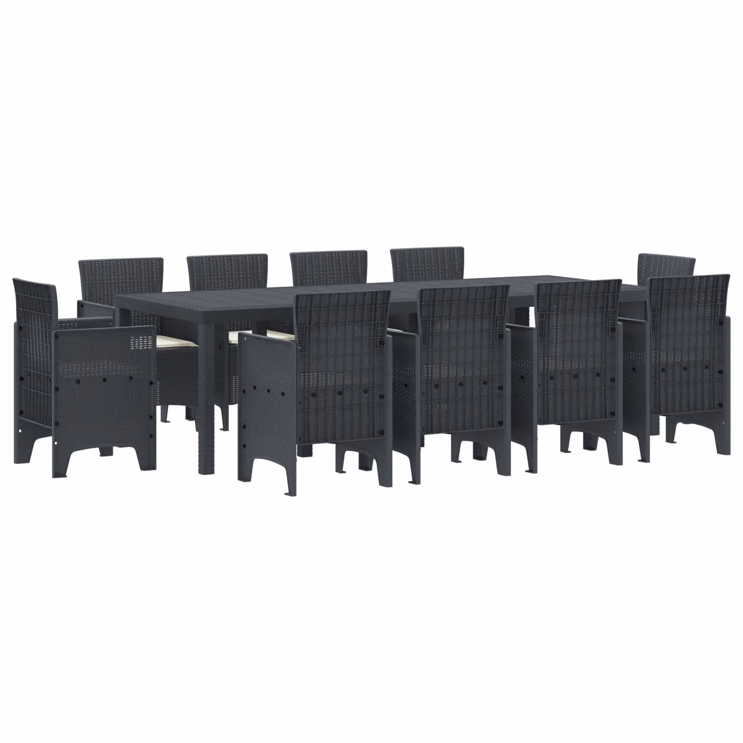 Berkfield Home 11 Piece Anthracite Poly Rattan Garden Dining Set with Black Cushions – 2