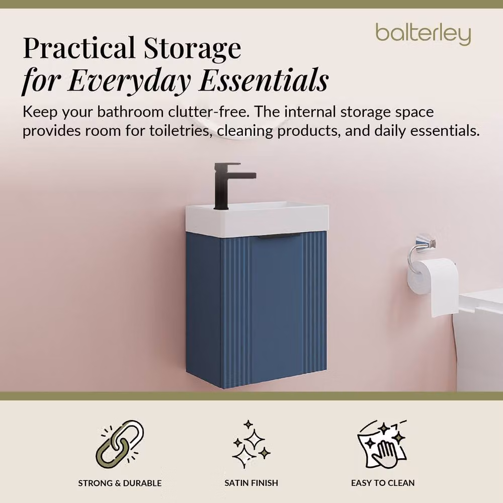 Balterley Blue Wall Mounted Bathroom Vanity Unit with Black Handle and Soft Close Hinged Doors – 2