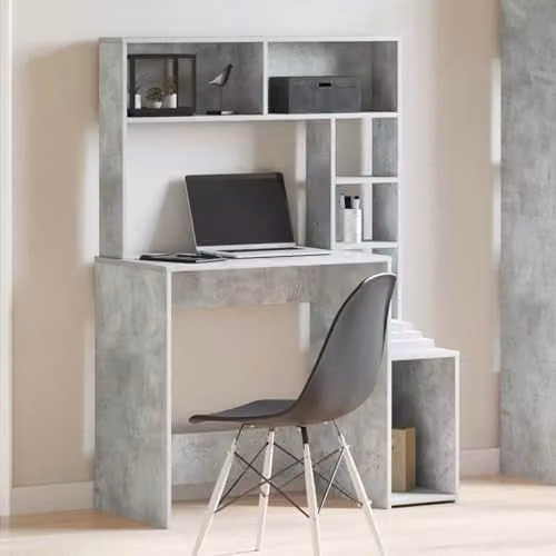 vidaXL Modern Computer Desk with Shelves in Grey MDF Laminate, W: 100 cm, D: 45 cm, H: 140 cm – 2