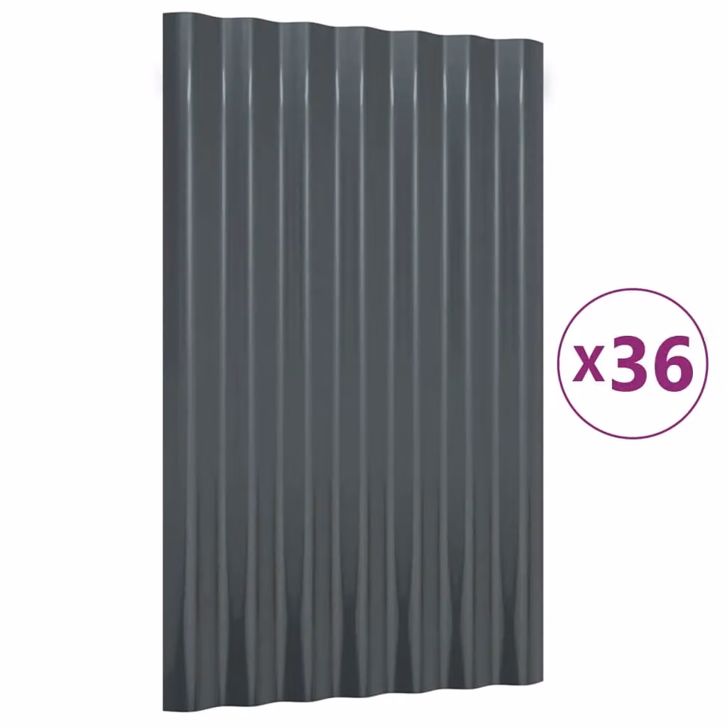 Berkfield Home Anthracite Powder-coated Corrugated Steel Roof Panels, 36 Pieces, W/H: 60 x 36 cm – 2