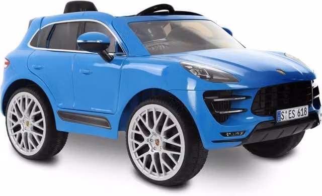 Rollplay Porsche Macan 12V Electric Ride On Car with Remote Control and Light and Sound Effects in Blue