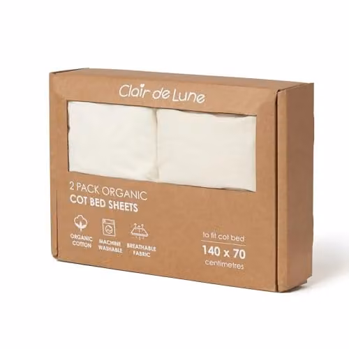 Clair de Lune Organic Cotton Jersey Cot Bed Sheets, 2 Pack, Beige, W: 70 cm, L: 140 cm – 1