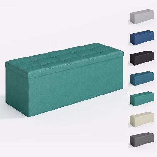 MCC Direct Foldable Upholstered Storage Ottoman Bench in Green, W: 110 cm, D: 36 cm, H: 36 cm – 1
