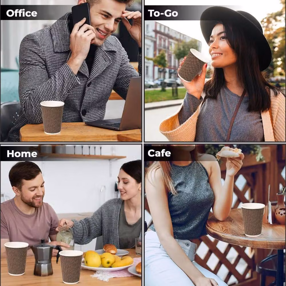 ECONX 500 Pack Disposable 12oz Kraft Ripple Paper Coffee Cups in Brown – 5
