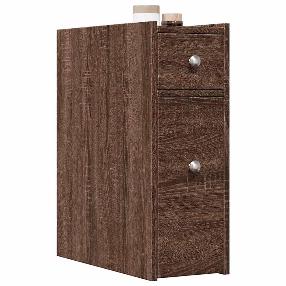 Berkfield Home Narrow Bathroom Cupboard with Wheels in Brown Oak Engineered Wood, W/D/H: 21.5 x 50.0 x 60.0 cm – 2