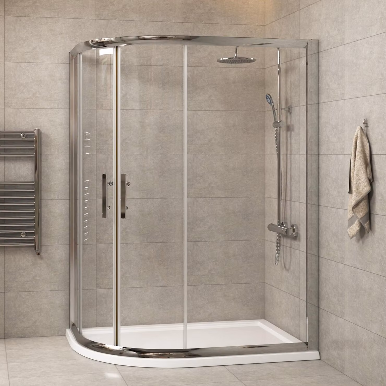 Imperial Offset Quadrant Corner Shower Enclosure with White Pearlstone Tray, W: 90.0 cm, D: 76.0 cm, H: 185.0 cm