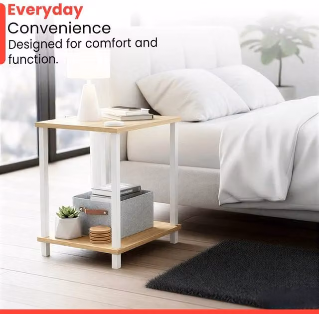 KORVIXA Beige Wood Side Table, Coffee Table or Bedside Table, W/D/H: 40 x 48 x 30 cm