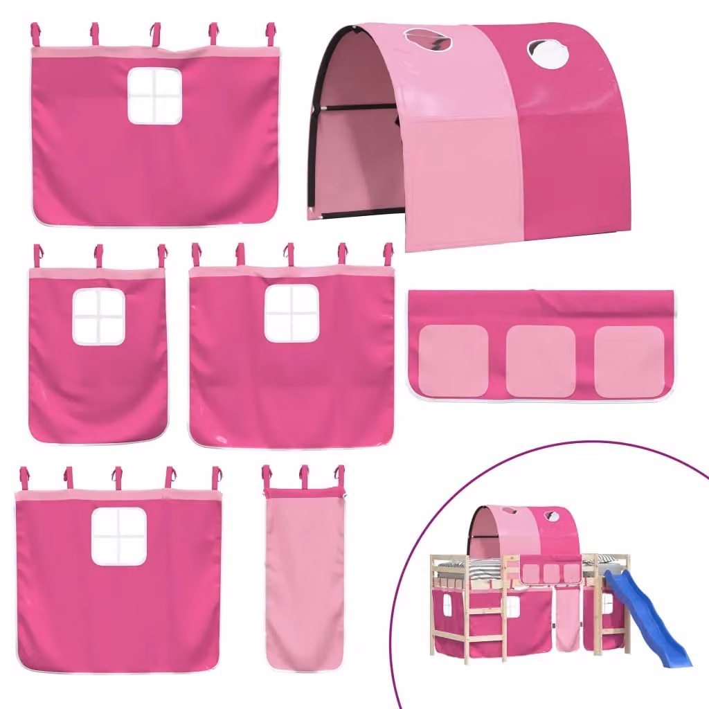 Berkfield Home Pink Polyester Opaque Fabric Panel Curtains for Childrens Loft Bed with Tunnel – 2