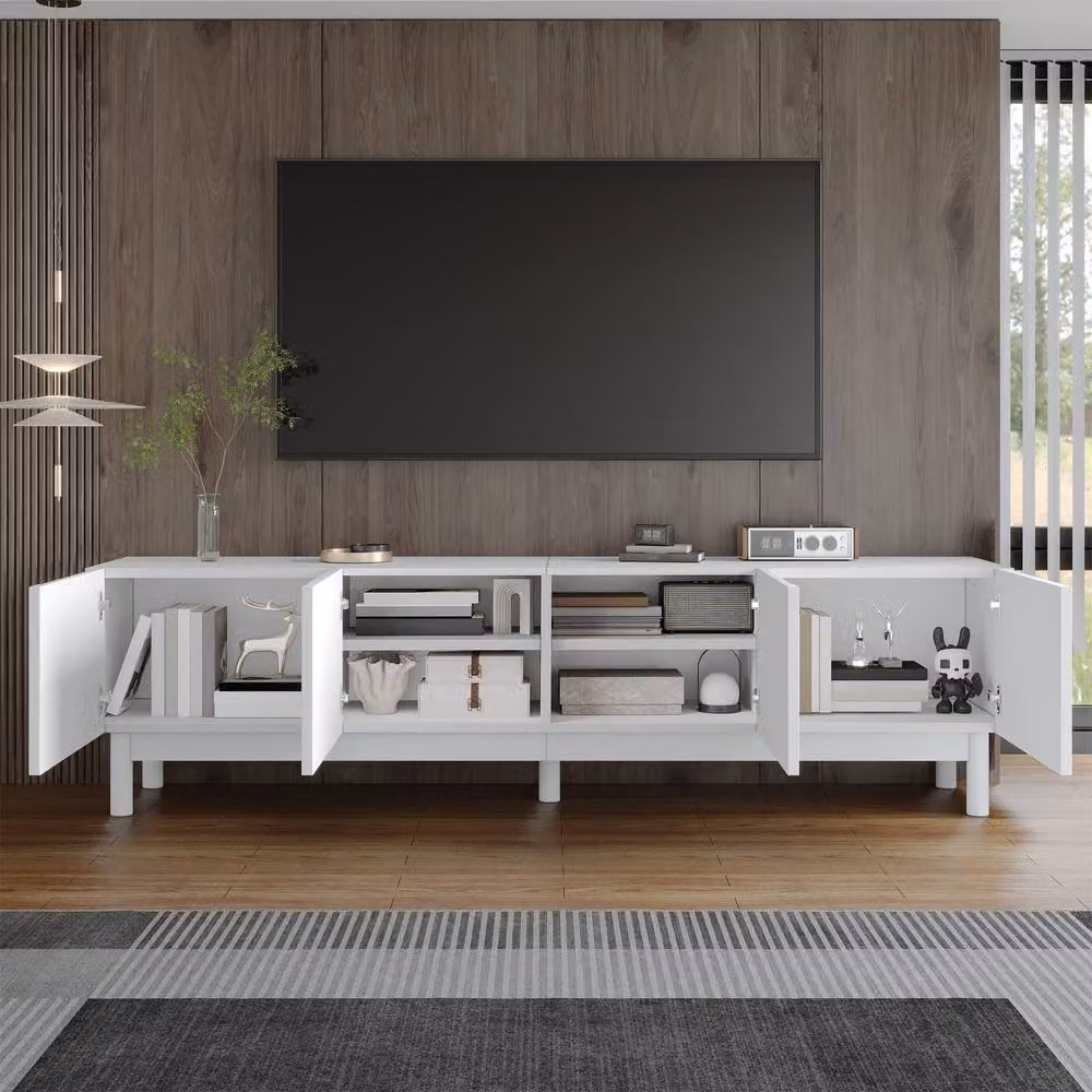 Matteo White Modern TV Cabinet with Curved Doors and Media Compartments – 3
