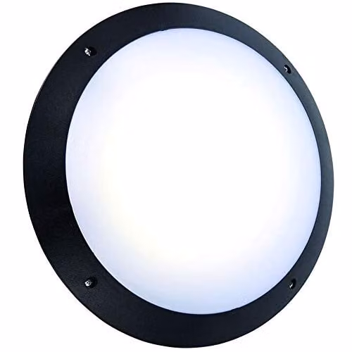 Loops IP65 Outdoor Round Bulkhead Lamp with Microwave Motion Sensor, 12W Cool White LED, Matt Black – 1