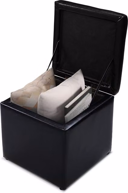 Costway Modern Black Synthetic Leather Seat Cube with Storage Space