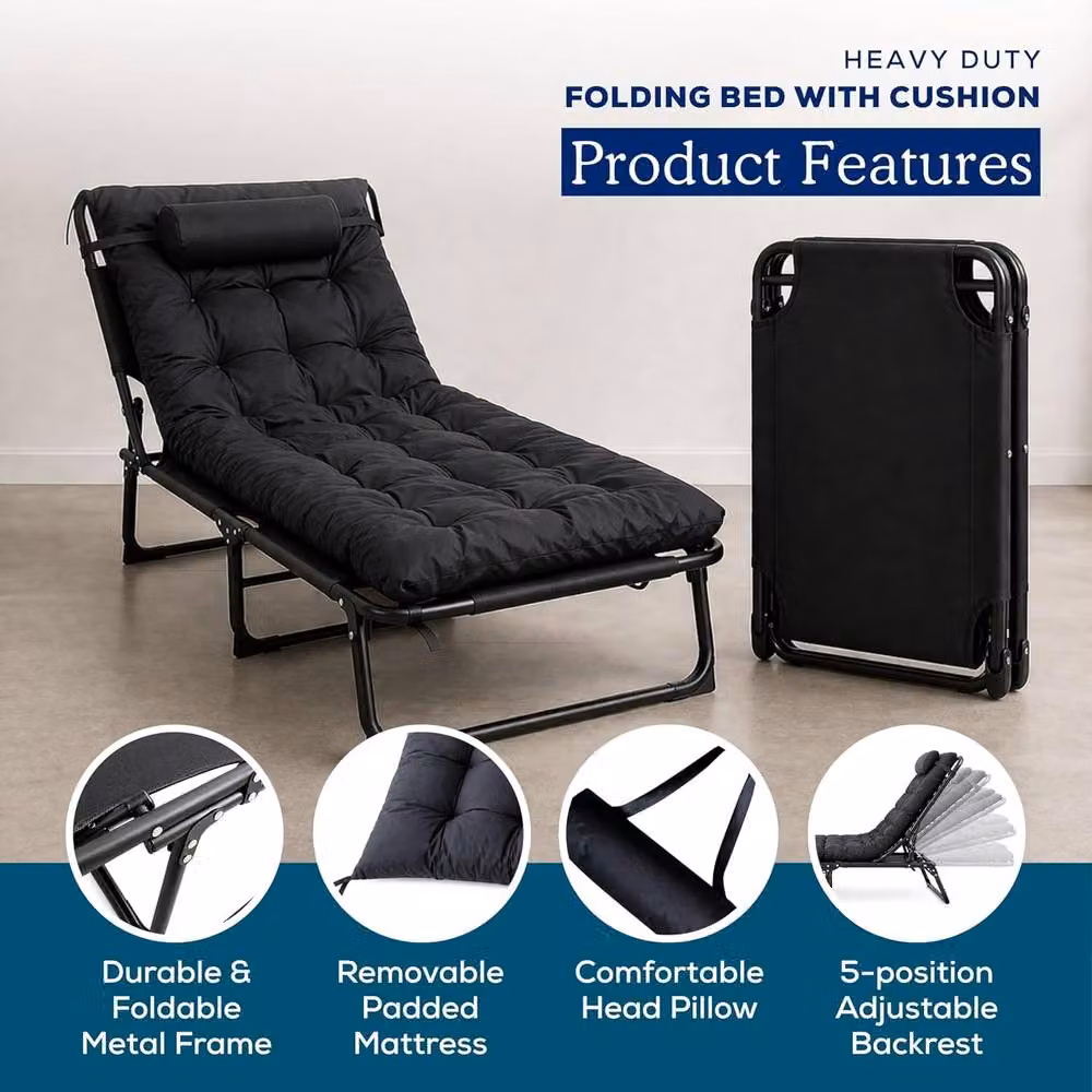 Volila Portable Folding Bed with Mattress in Black, Small Single – 3
