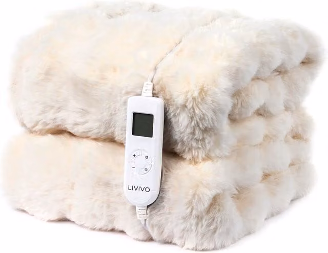 LIVIVO Luxury Electric Heated Throw in Cream, W/D/H: 130 x 160 cm