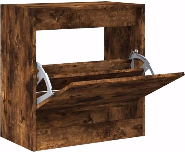 Berkfield Home Smoked Oak Shoe Cabinet in Brown, W/D/H: 60 x 34 x 63.5 cm