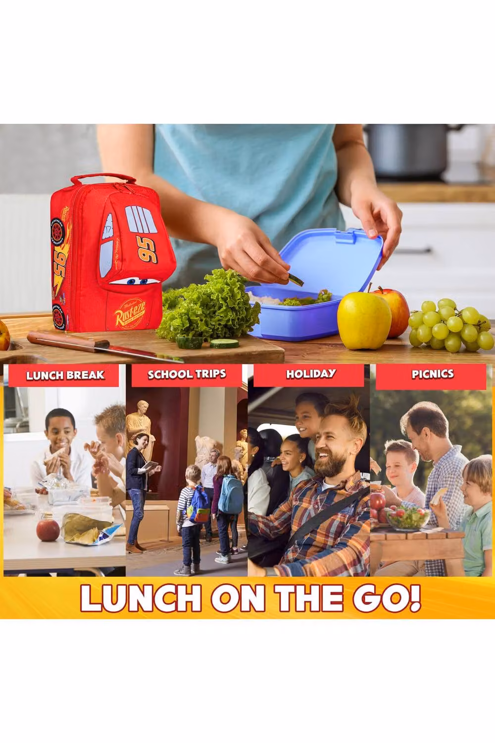Disney Lightning McQueen Insulated Fabric Lunch Bag in Red, W: 25.0 cm, H: 18.0 cm – 2