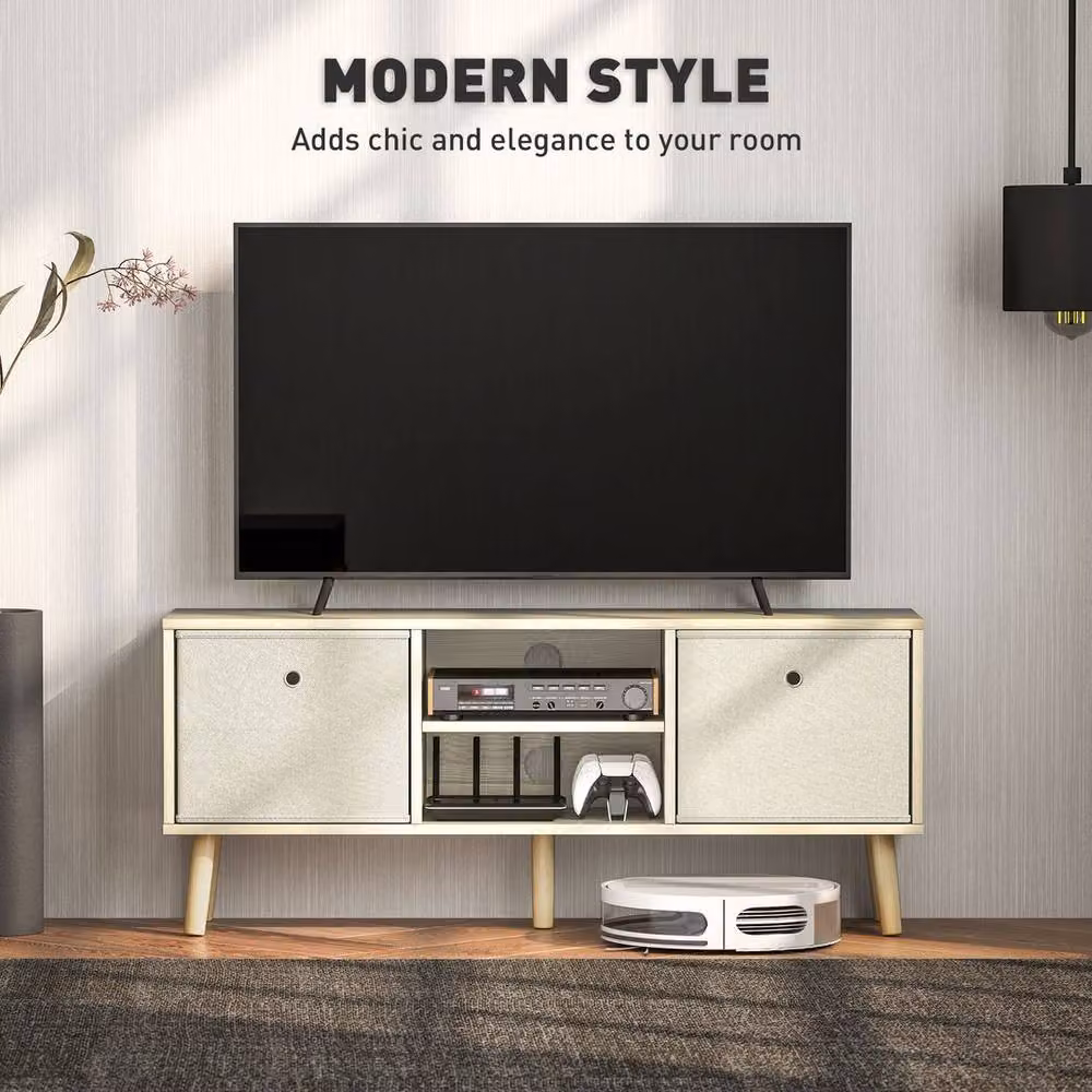 EONLION Wood Finish TV Cabinet Unit with Shelves in Brown, Sand or Beige, Width: 100 cm – 3
