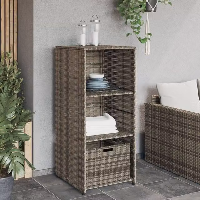 Berkfield Home Grey Poly Rattan Garden Storage Cabinet with Internal Shelves and Drawers W/D/H: 50 x 55 x 115 cm – 1