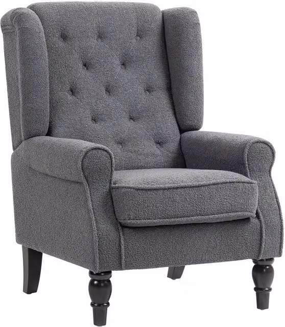 NESTLUNE Retro Tufted Accent Armchair in Grey with Solid Wood Frame, W: 100 cm, D: 60 cm – 1
