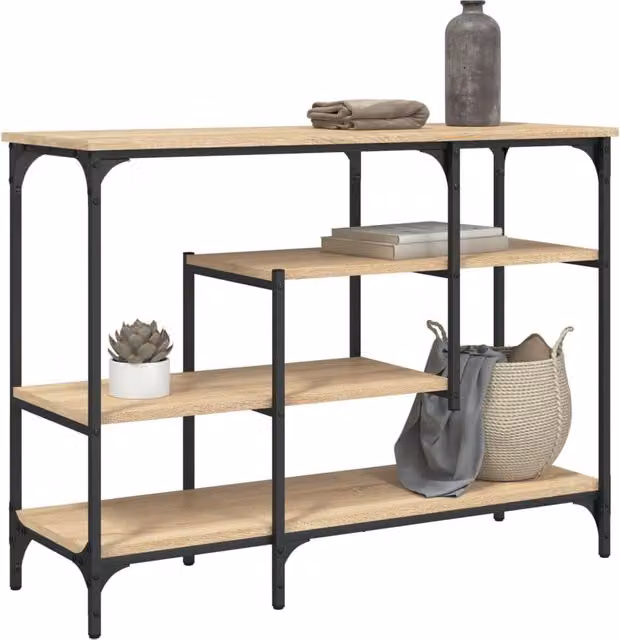 Berkfield Home Console Table with Shelves in Sonoma Oak Brown, W/D/H: 100 x 35 x 75 cm