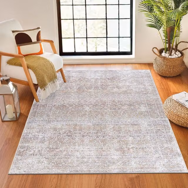 Livabliss Rainier Washable Traditional Vintage Living Room Rug in Brown and Beige, W/D/H: 160 x 220 cm