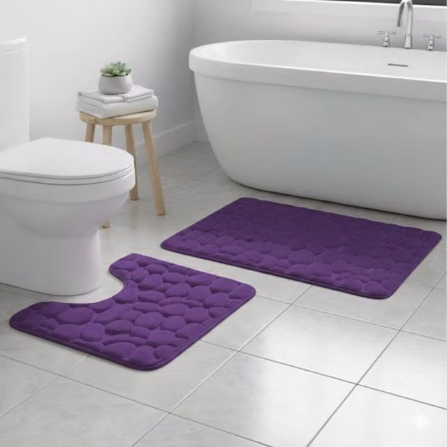 Snug City Pebble Design Memory Foam Bath Mat Set in Purple, W: 80 cm, D: 50 cm