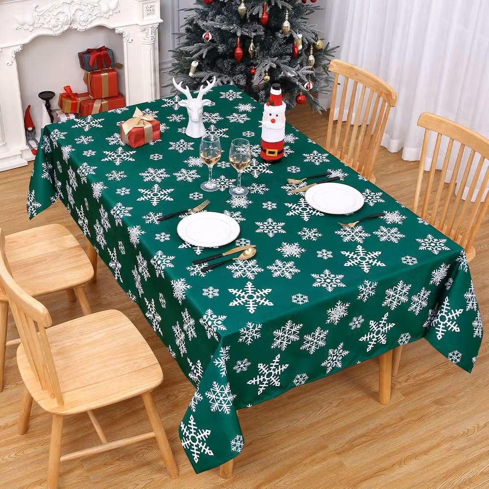 London Boutique Green Snowflake Design Christmas Polyester Rectangular Tablecloth – 4