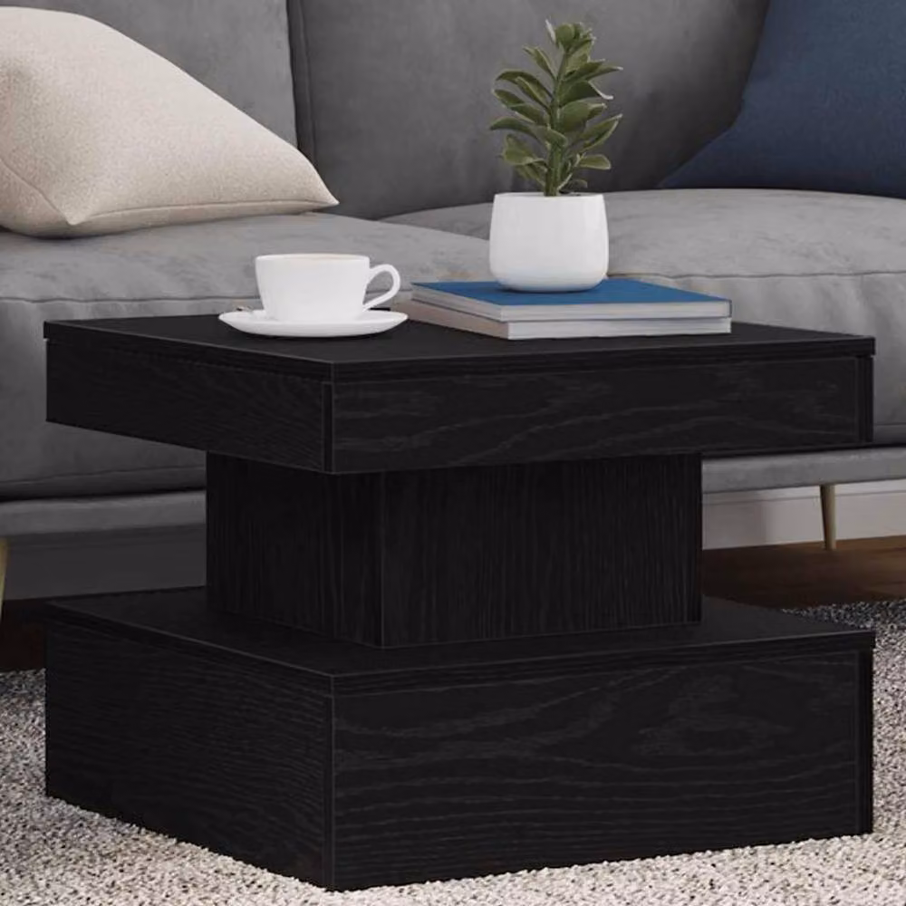 Berkfield Home Modern Square Coffee Table with LED Lights in Black Oak, W/D/H: 50 x 50 x 40 cm – 2