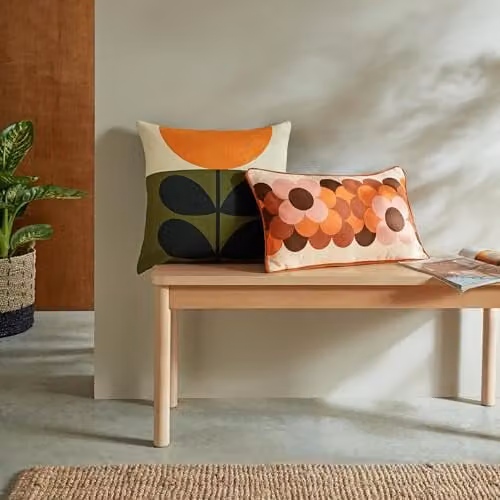 Ashley Wilde Floral Retro Square Cotton Cushion in Orange, W/D/H: 45 x 45 x 45 cm