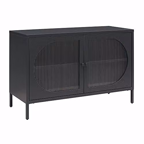 Dorel Home Furnishing Luna Wide Metal Cabinet with 2 Glass Doors, Black, W: 100 cm, D: 40 cm, H: 64 cm – 2