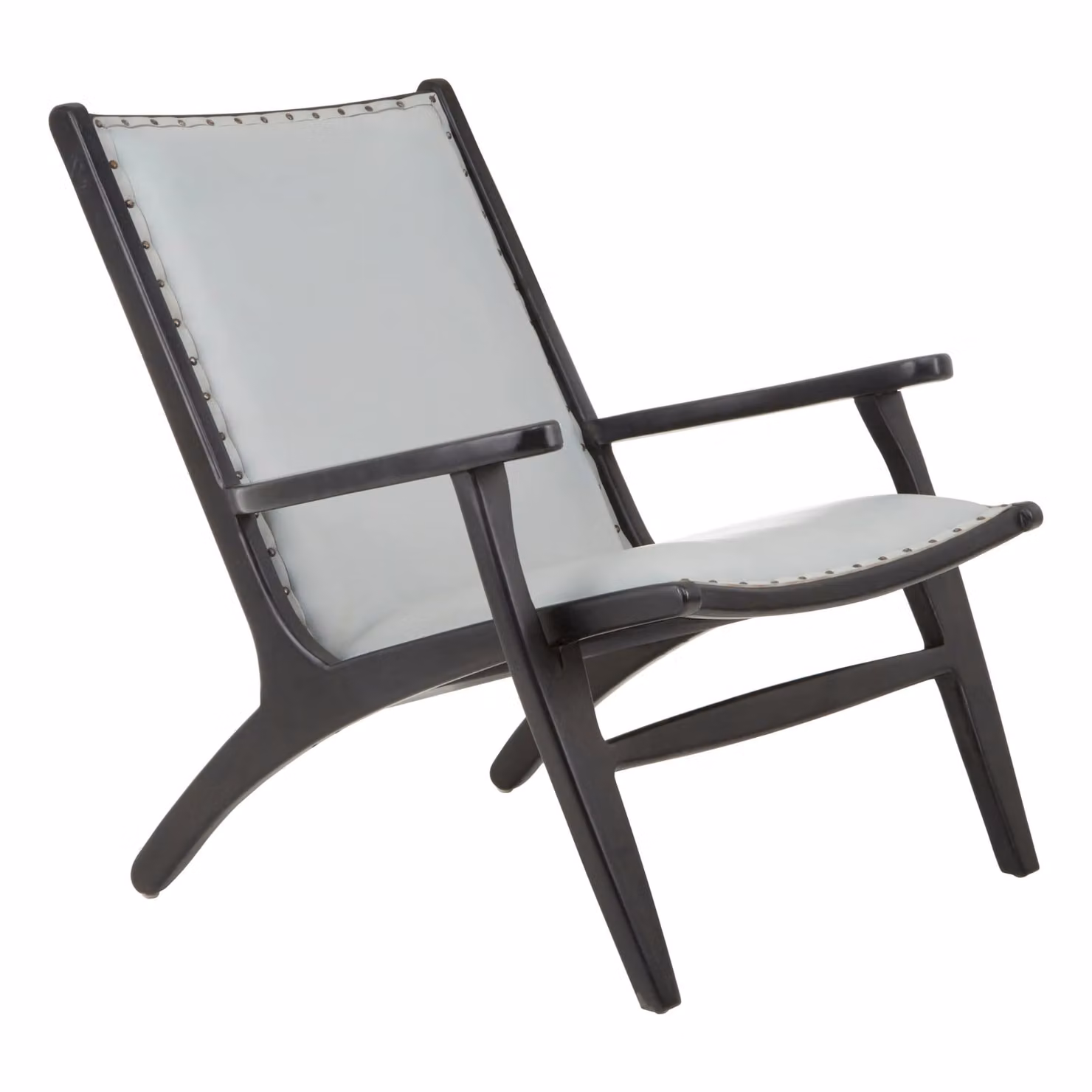 Orsina Mid-Century Grey Leather and Teak Wood Lounge Chair with Armrests, Black – 2
