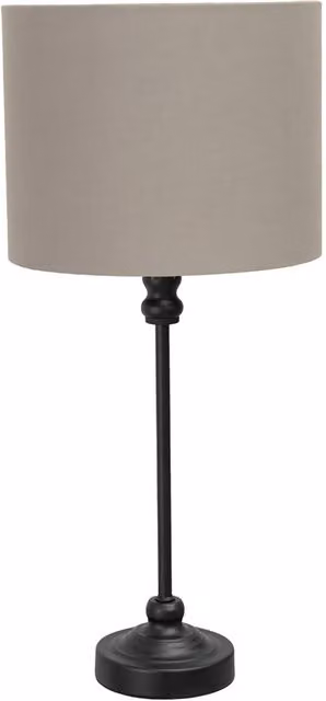 ValueLights Maggie Black Table Lamp with Grey Fabric Shade and Chrome Metal Base