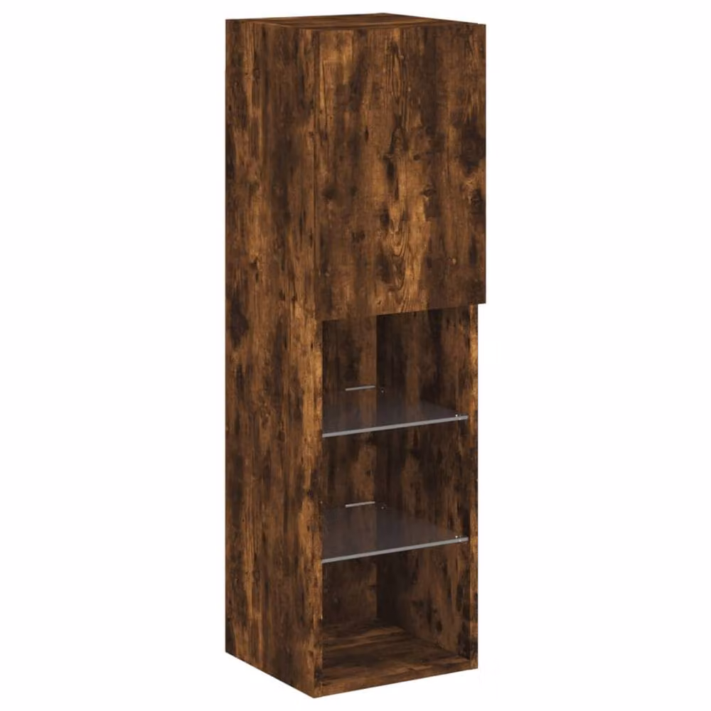 Berkfield Home 5 Piece Modern TV Wall Unit Set in Smoked Oak and Brown with Integrated LED Lighting – 5