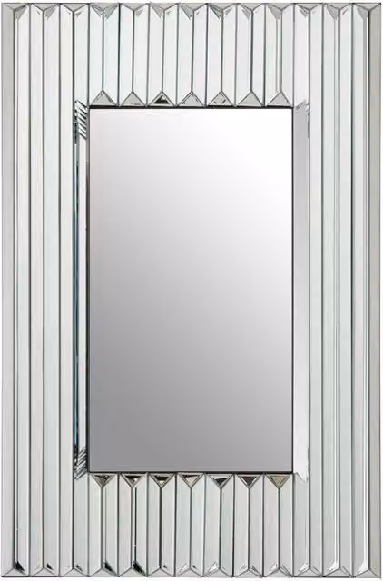 Orsina Modern Ridged Wall Mirror in Silver with Geometric Bevelled Shards, H 111 x W 72 x D 4 cm