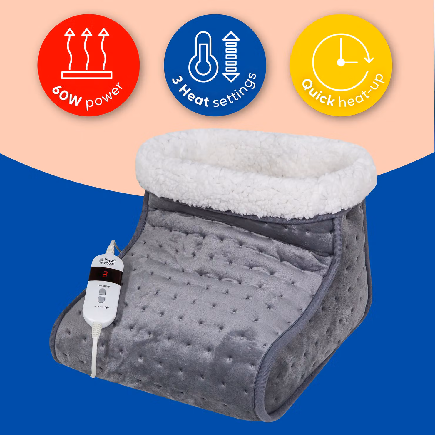 Russell Hobbs RHHSL1001 Electric Foot Warmer with 3 Heat Settings in Grey – 2