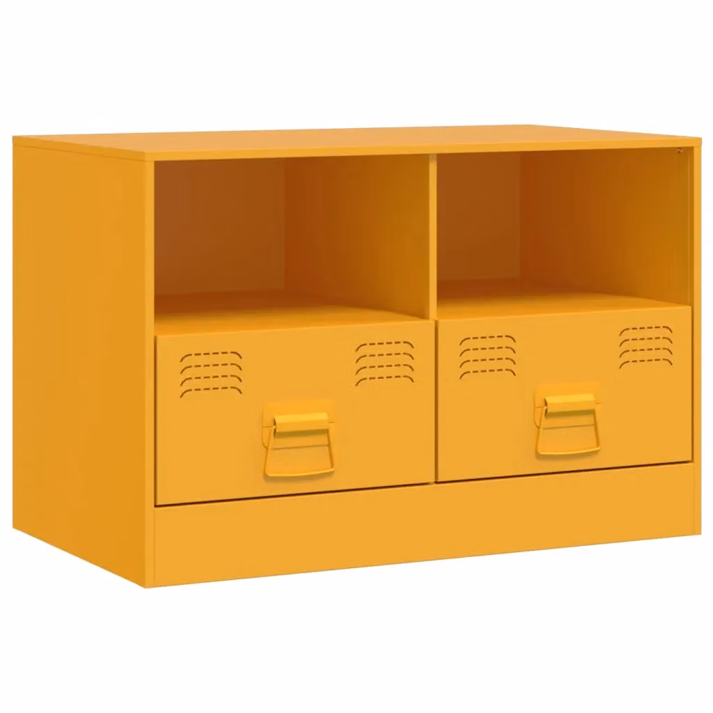 Berkfield Home TV Cabinet in Mustard Yellow Metal, W/D/H: 67 x 39 x 44 cm – 2