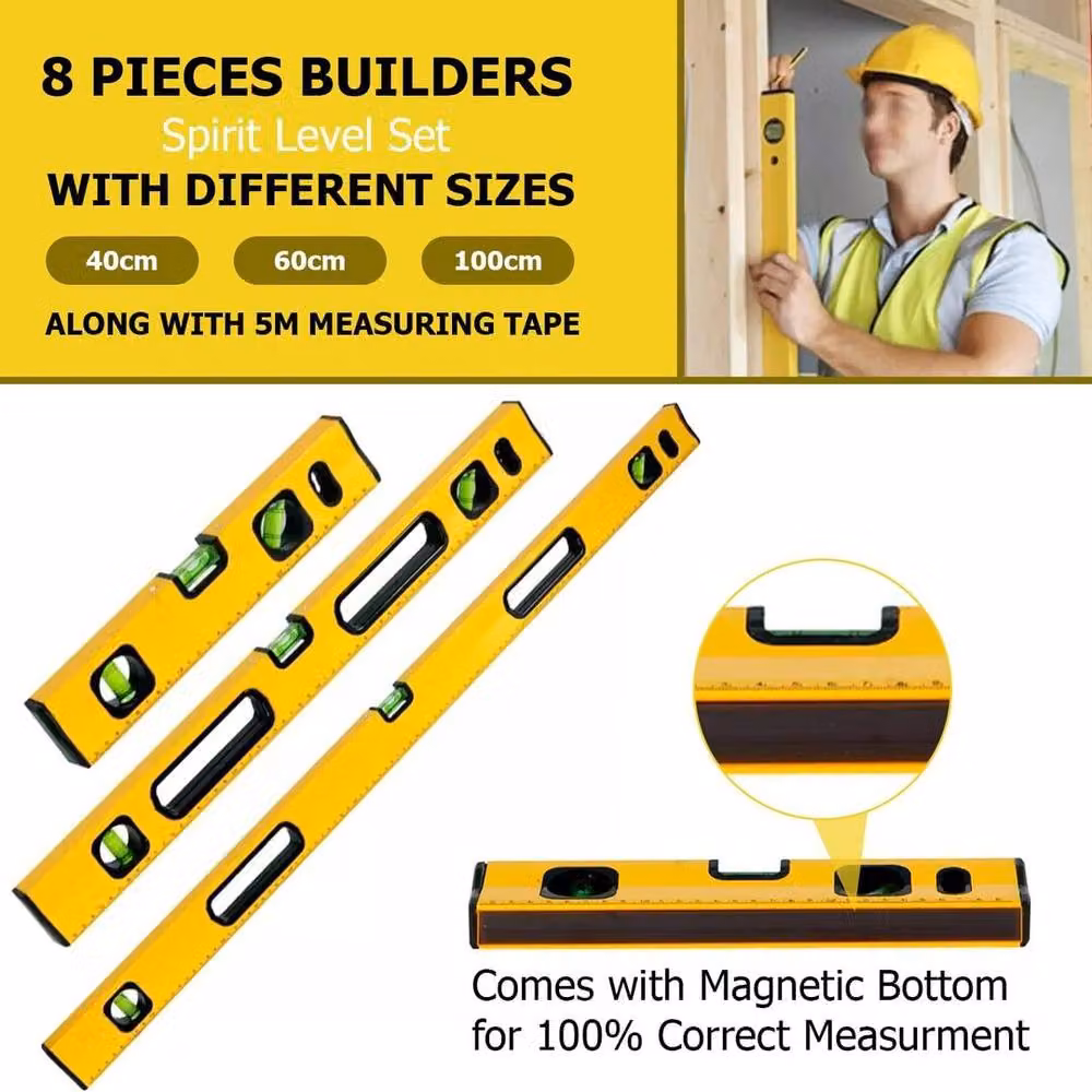 ATEK Magnetic Alloy Spirit Level and 5m Measuring Tape Set in Yellow – 2