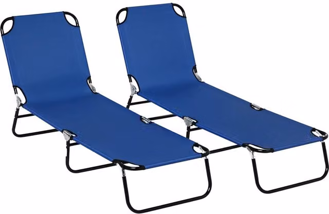 NESTLUNE Set of 2 Folding Sun Loungers with Adjustable Headrest in Blue, W/D/H: 100 x 60 x 28 cm – 1